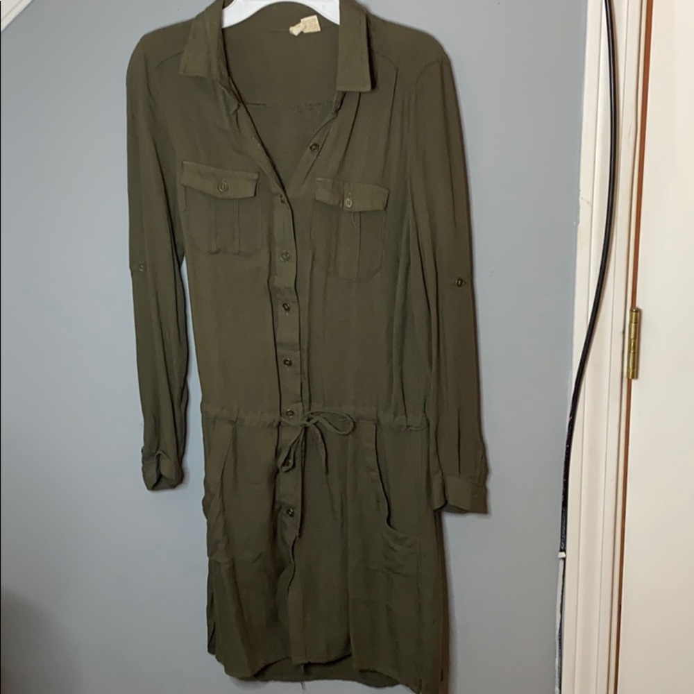 Olive Green Button Up Dress